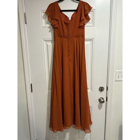 Celebrate 4 DB studio bridesmaid dress flutter sleeve full skirt Cinnamon Rust - Picture 2 of 7